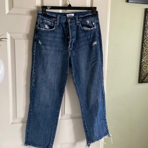 Pistola Cher button fly wide leg distressed six pocket denim jeans